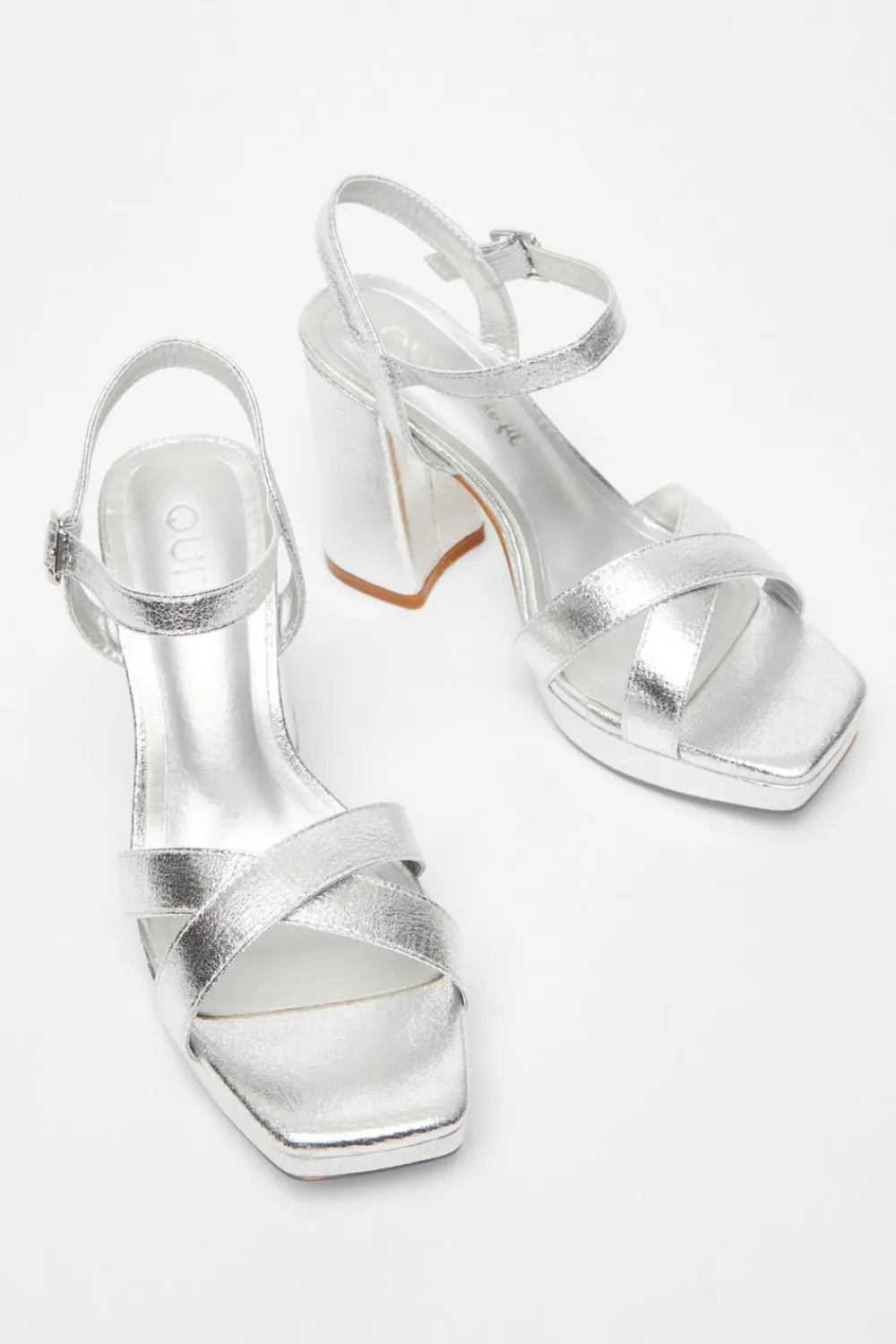 Quiz Wide Fit|Sandals>Wide Fit Sliver Platform Heel