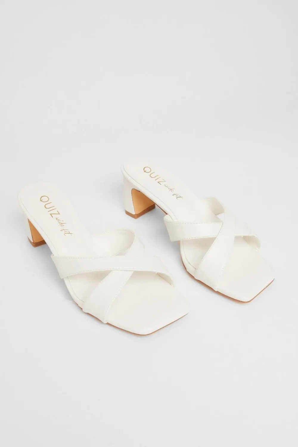 Quiz Wide Fit|Holiday Shoes>Wide Fit Cross Strap Mule Heels