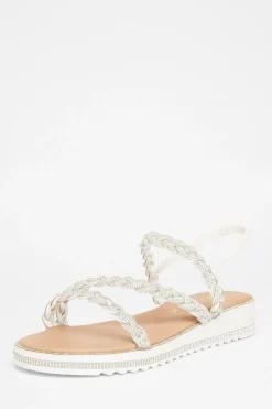 Quiz Wide Fit|Sandals>Wide Fit Diamante Flat Sandals