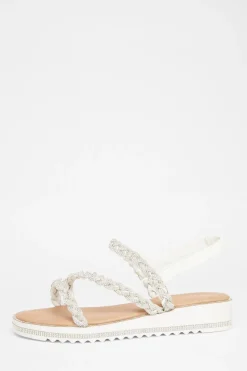 Quiz Wide Fit|Sandals>Wide Fit Diamante Flat Sandals