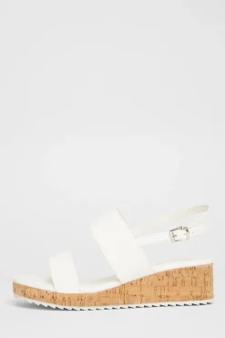 Quiz Wide Fit|Wedges>Wide Fit White Double Strap Low Wedges