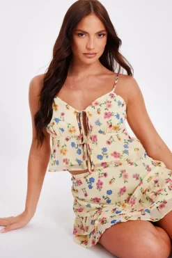 Quiz Summer Tops|Day Tops>Yellow Floral Strappy Top