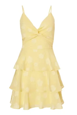 Quiz Summer Clothes|Holiday>Yellow Floral Tiered Skater Dress