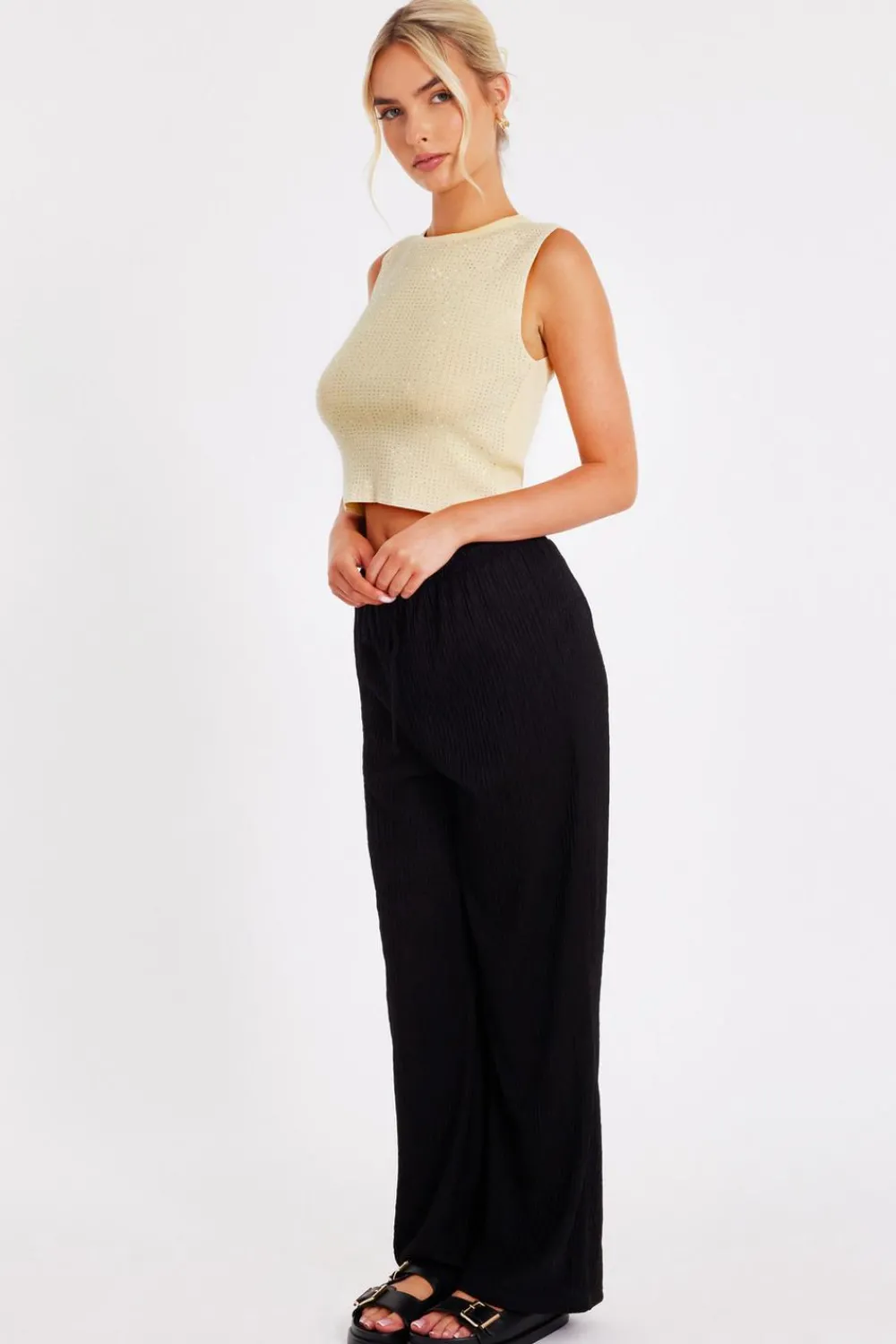 Quiz Going Out Tops|Day Tops>Knit Diamante Crop Top