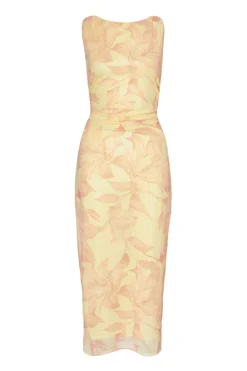 Quiz Summer Clothes|Holiday>Yellow Mesh Floral Midaxi Dress