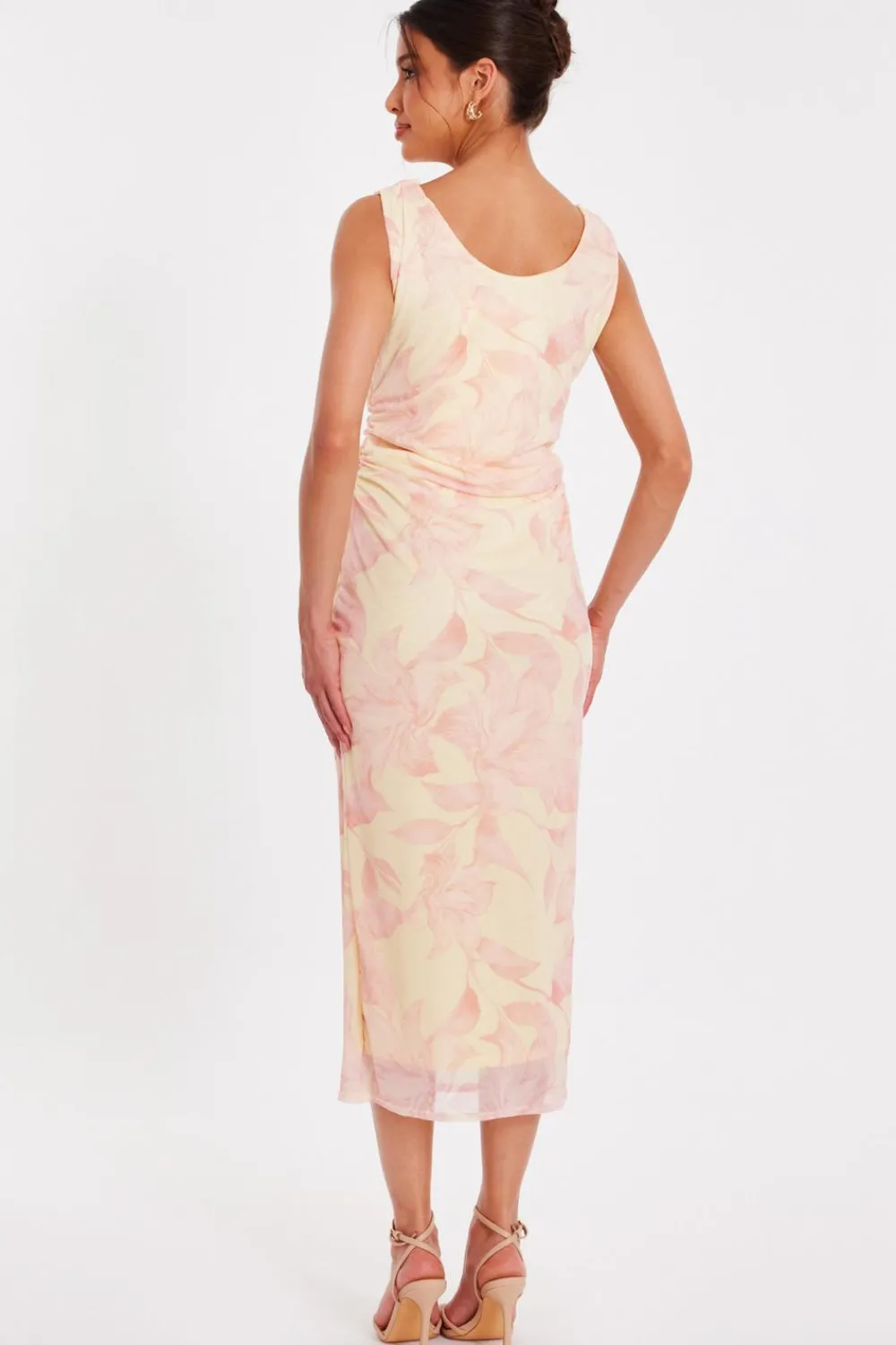 Quiz Summer Clothes|Holiday>Yellow Mesh Floral Midaxi Dress