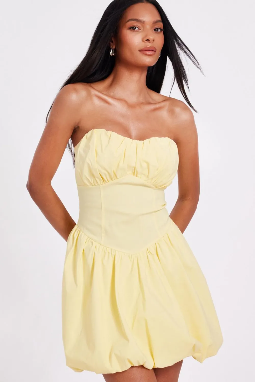 Quiz Summer Clothes|Holiday>Yellow Puff Ball Skater Dress