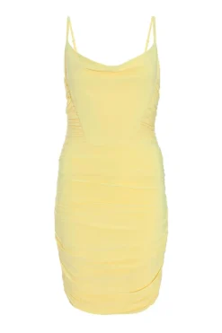Quiz Yellow Dresses|Summer Dresses>Yellow Ruched Bodycon Mini Dress