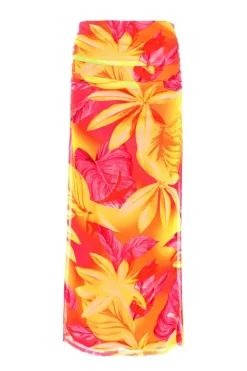 Quiz Summer Clothes|Holiday>Yellow Tropical Print Mesh Maxi Skirt